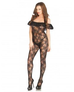 LEG AVENUE - BODYSTOCKING IN PIZZO FLOREALE Nero Pizzo