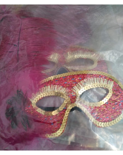 Maschera Piuma Lunga Fucsia Rosso